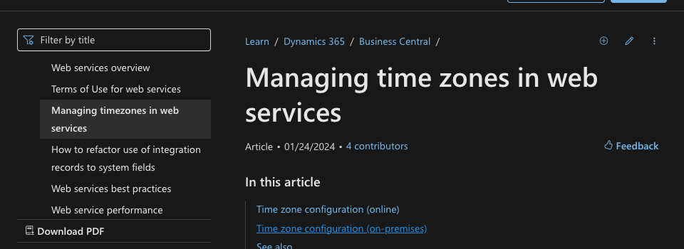 Dynamics 365 Business Central: Dealing with Timezone on Webservice