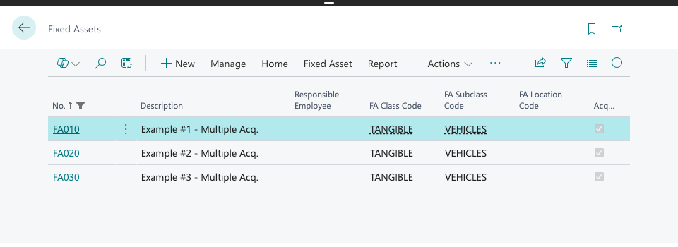 Dynamics 365 Business Central: Fixed Asset multiple acquisitions & depreciation
