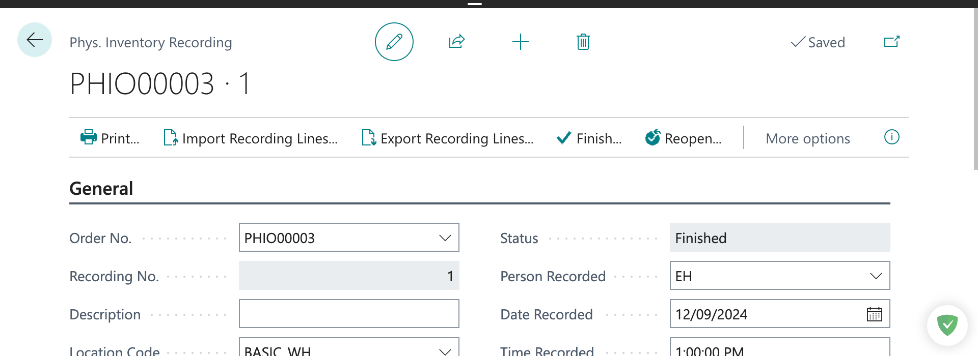 Dynamics 365 Business Central: How to import Physical Inventory Order Recording